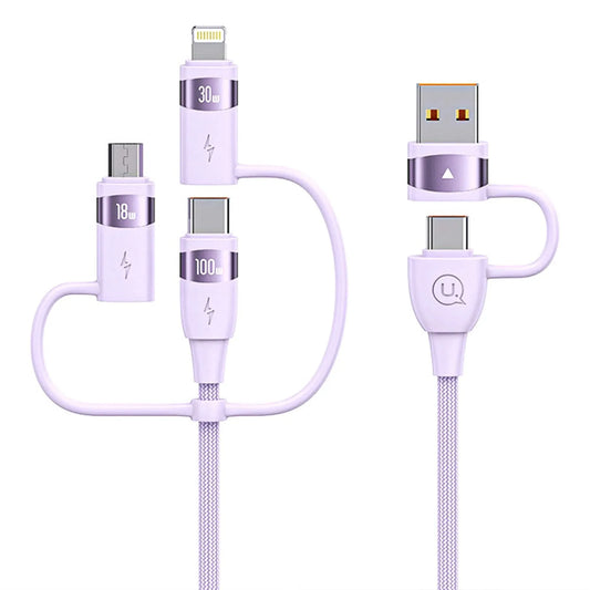 Cablu Date si Incarcare Rapida Usams, 5 in 1, 100W, 1,2m, QC 3, USB, Type-C, Roz