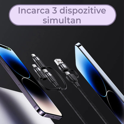 Cablu Date si Incarcare Rapida Usams, 5 in 1, 100W, 1,2m, QC 3, USB, Type-C, Roz