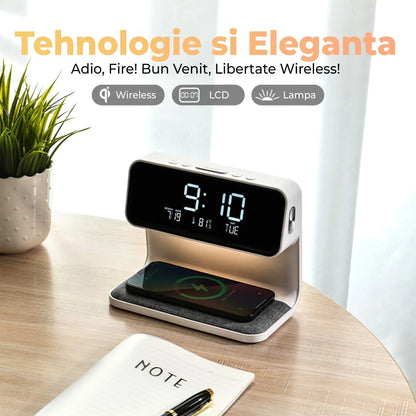 Incarcator Wireless Timebox, 10W, cu ceas digital si alarma, Alb
