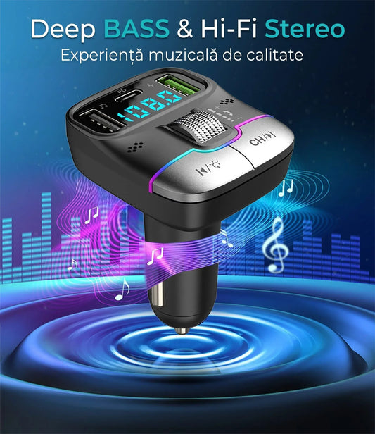 Modulator FM Timebox GZ01, Hands-Free, Incarcator auto cu functie de incarcare rapida, QC 3,0, USB, Port USB Type-C, Bluetooth 5,0, Afisaj LED - 221.ro