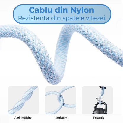 Cablu Date si Incarcare Rapida Timebox, 3 in 1, 66W, 2m, QC 3, USB, Albastru