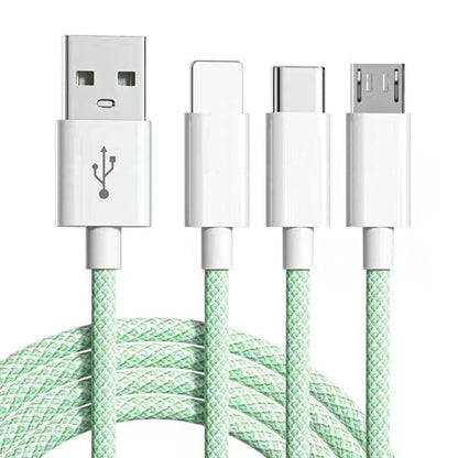 Cablu Date si Incarcare Rapida Timebox, 3 in 1, 66W, 2m, QC 3, USB, Verde
