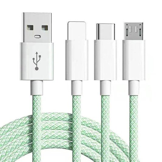Cablu Date si Incarcare Rapida Timebox, 3 in 1, 66W, 2m, QC 3, USB, Verde