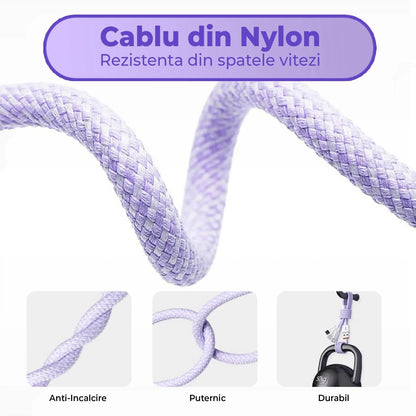 Cablu Date si Incarcare Rapida Timebox, 3 in 1, 66W, 2 m, QC 3, USB, Type-C, Mov