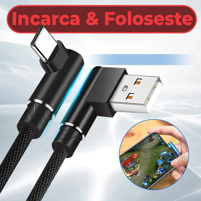 Cablu Date si Incarcare Rapida Timebox, USB la Type-C, 3m, Albastru