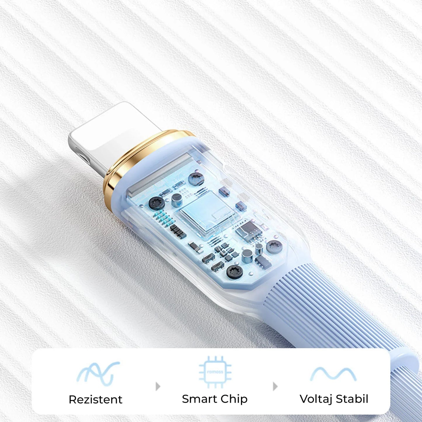 Cablu Date si Incarcare Rapida Timebox, USB-C la Lightning, 27W, 1,5m, Albastru