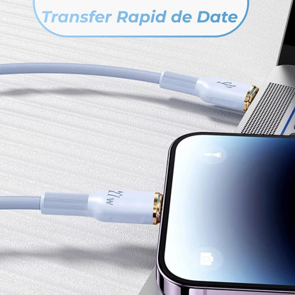 Cablu Date si Incarcare Rapida Timebox, USB-C la Lightning, 27W, 1,5m, Albastru
