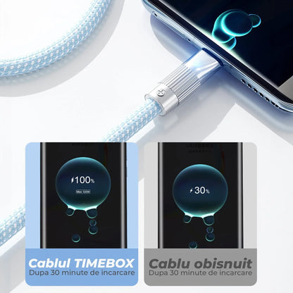 Cablu Date si Incarcare Rapida 120W Timebox, USB la Type-C, 1 m, LED, Albastru