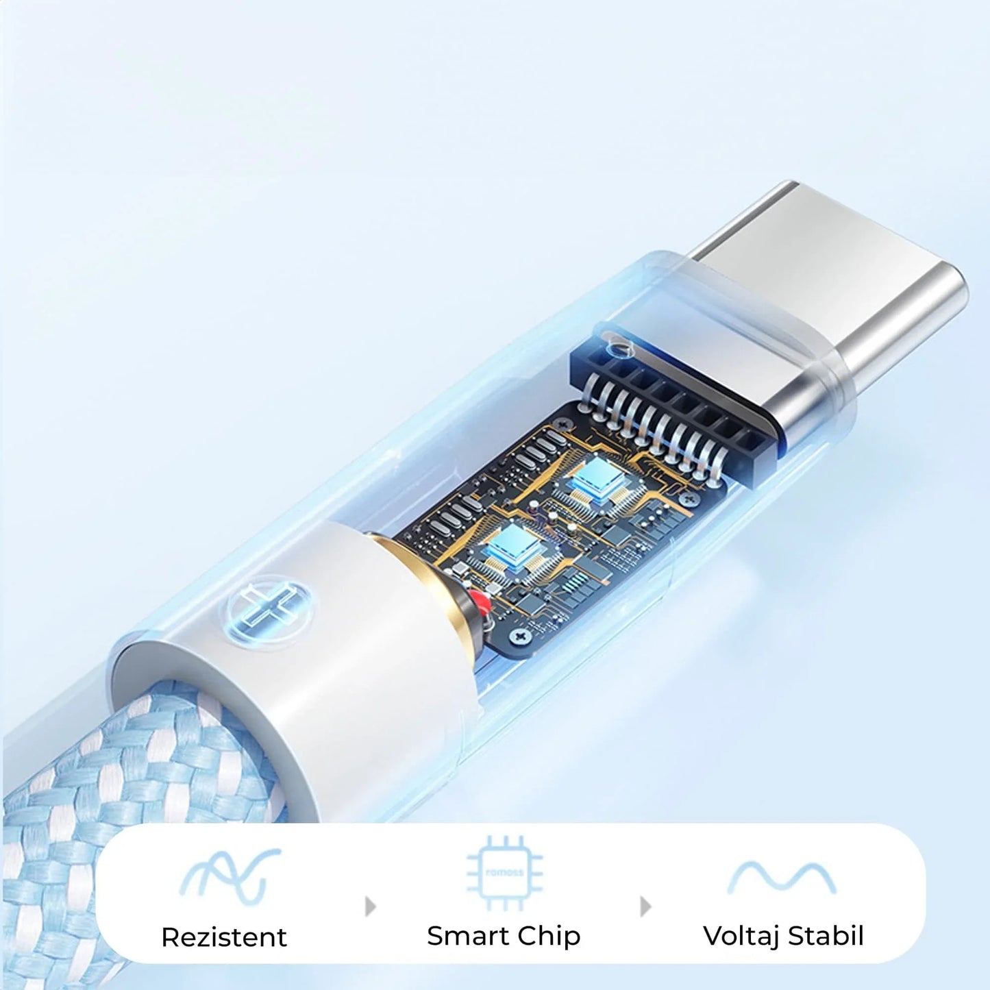 Cablu Date si Incarcare Rapida 120W Timebox, USB la Type-C, 1 m, LED, Albastru