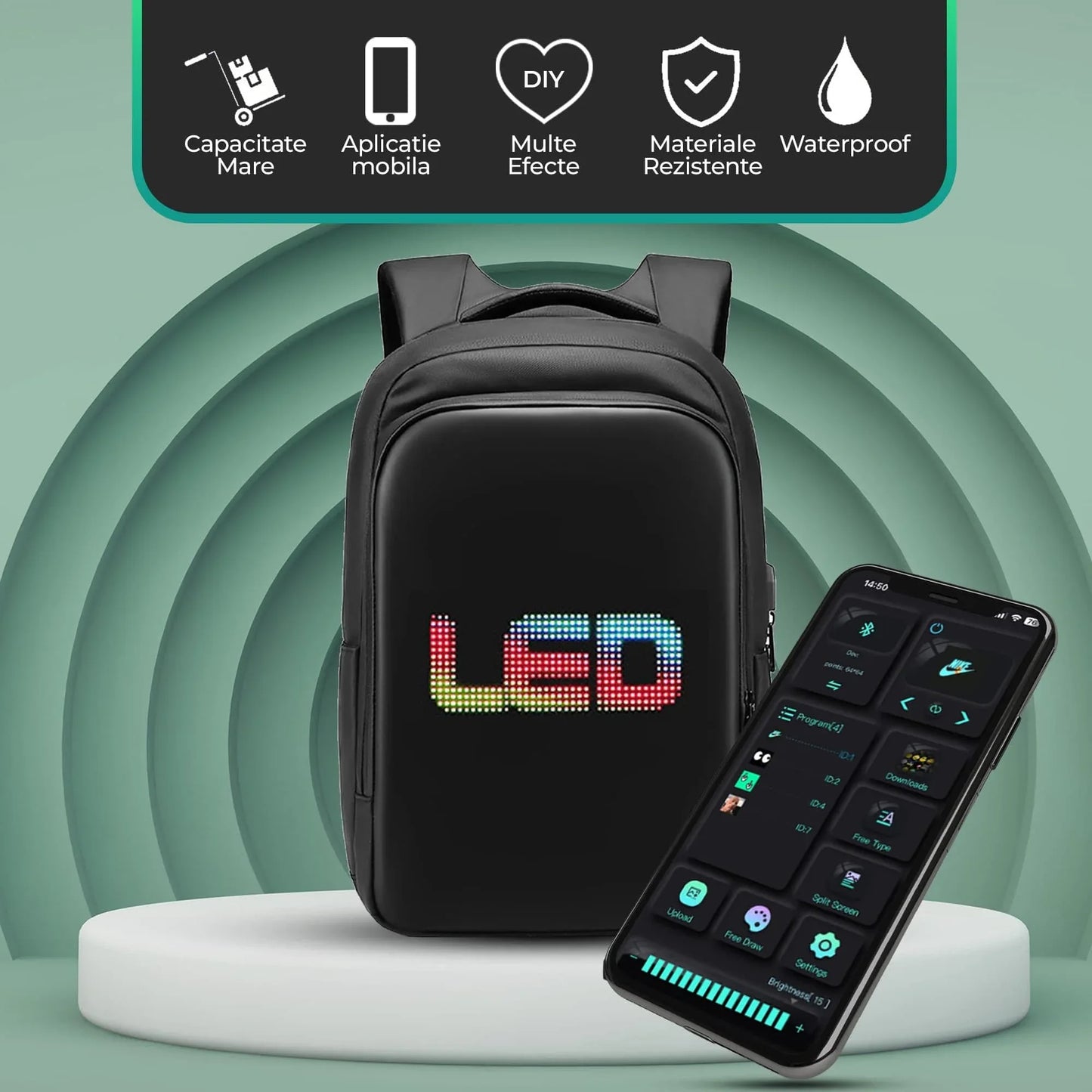 Ghiozdan Timebox, Smart cu Display LED, WiFi, Waterproof, Negru