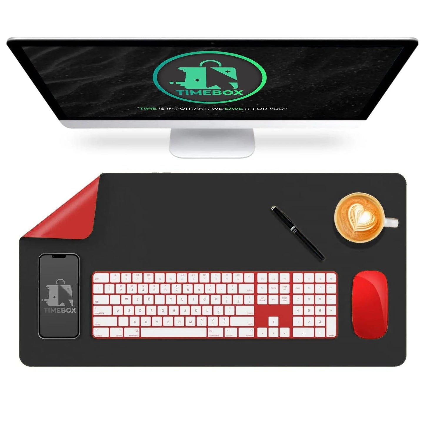 Mousepad gaming XXL cu doua fete din piele pu, impermeabil, pentru protectie birou, Negru/Rosu 80x40 - 221.ro