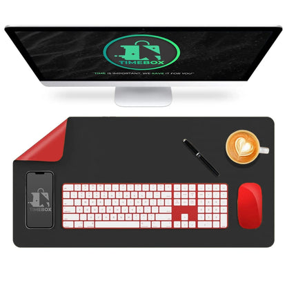 Mousepad gaming XXL cu doua fete din piele pu, impermeabil, pentru protectie birou, Negru/Rosu 80x40 - 221.ro