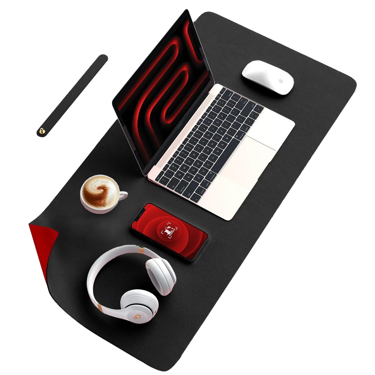 Mousepad gaming XXL cu doua fete din piele pu, impermeabil, pentru protectie birou, Negru/Rosu 90x45 - 221.ro
