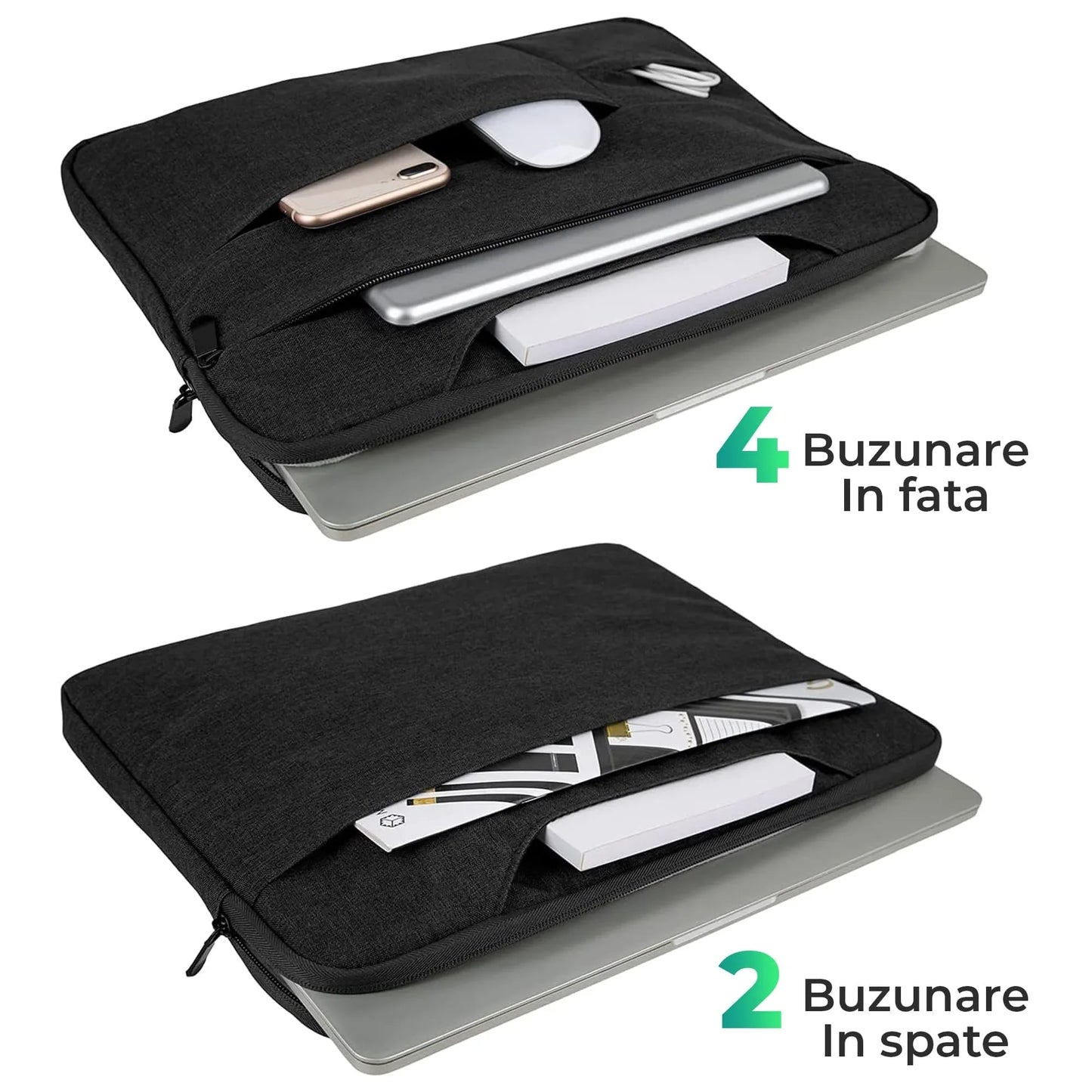 Geanta laptop portabila Timebox, 13'', 14'', 15'', 16'' inch, ultrabook, Negru