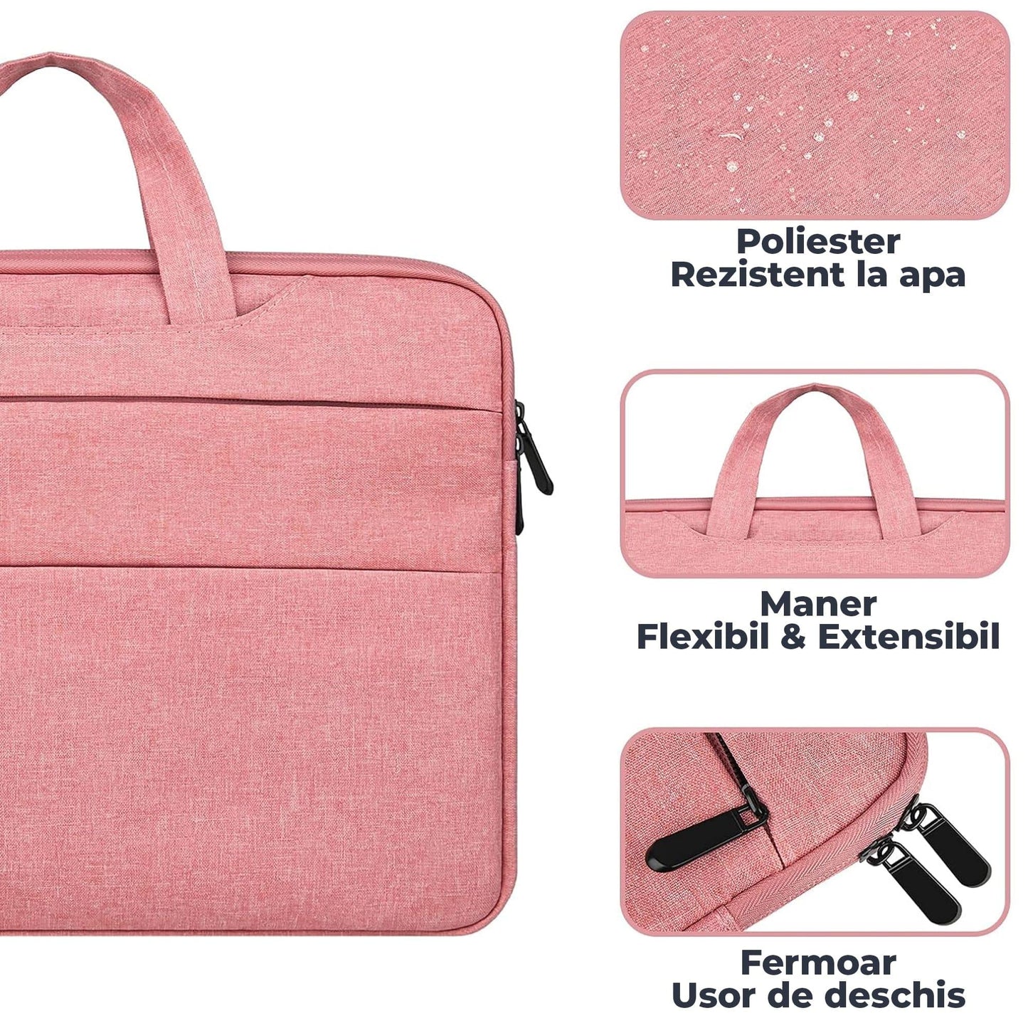 Geanta laptop portabila Timebox, 13'', 14'', 15'', 16'' inch, ultrabook, Roz
