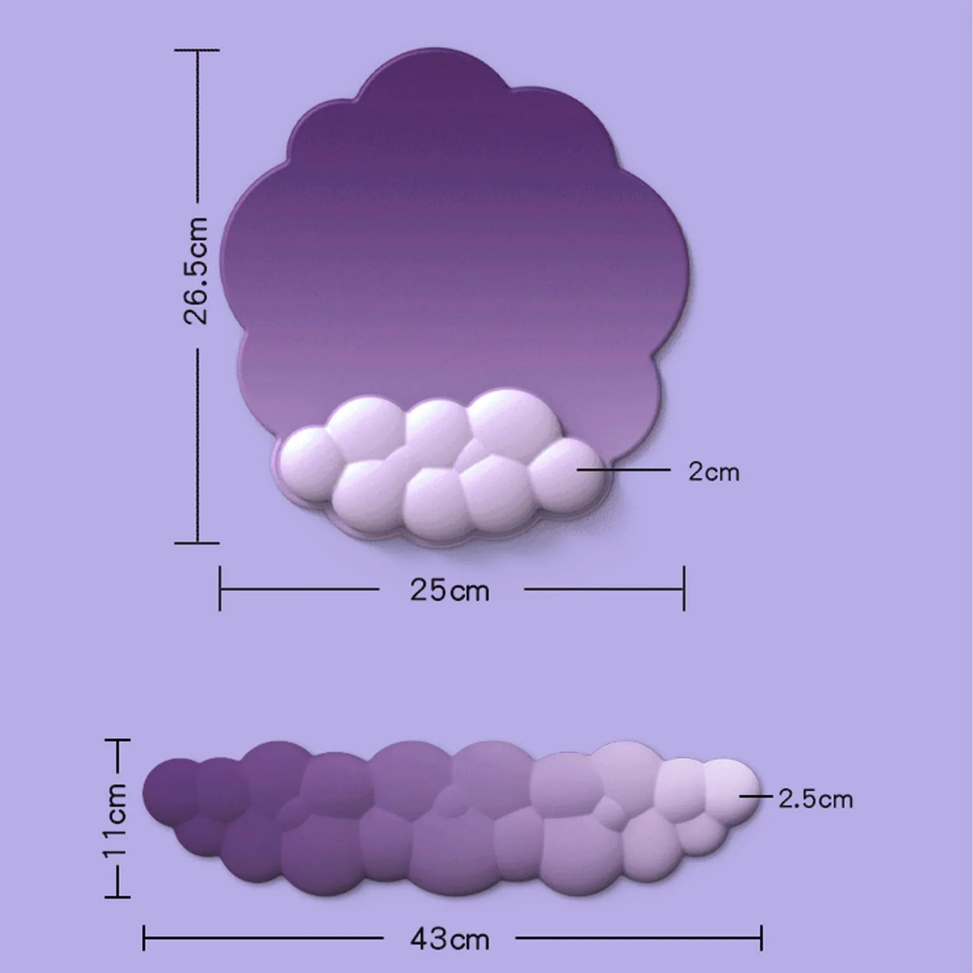 Mousepad ergonomic, spuma cu memorie pentru sustinere incheietura mana cu Wrist Rest, Baza anti-derapanta, Nor mov - 221.ro