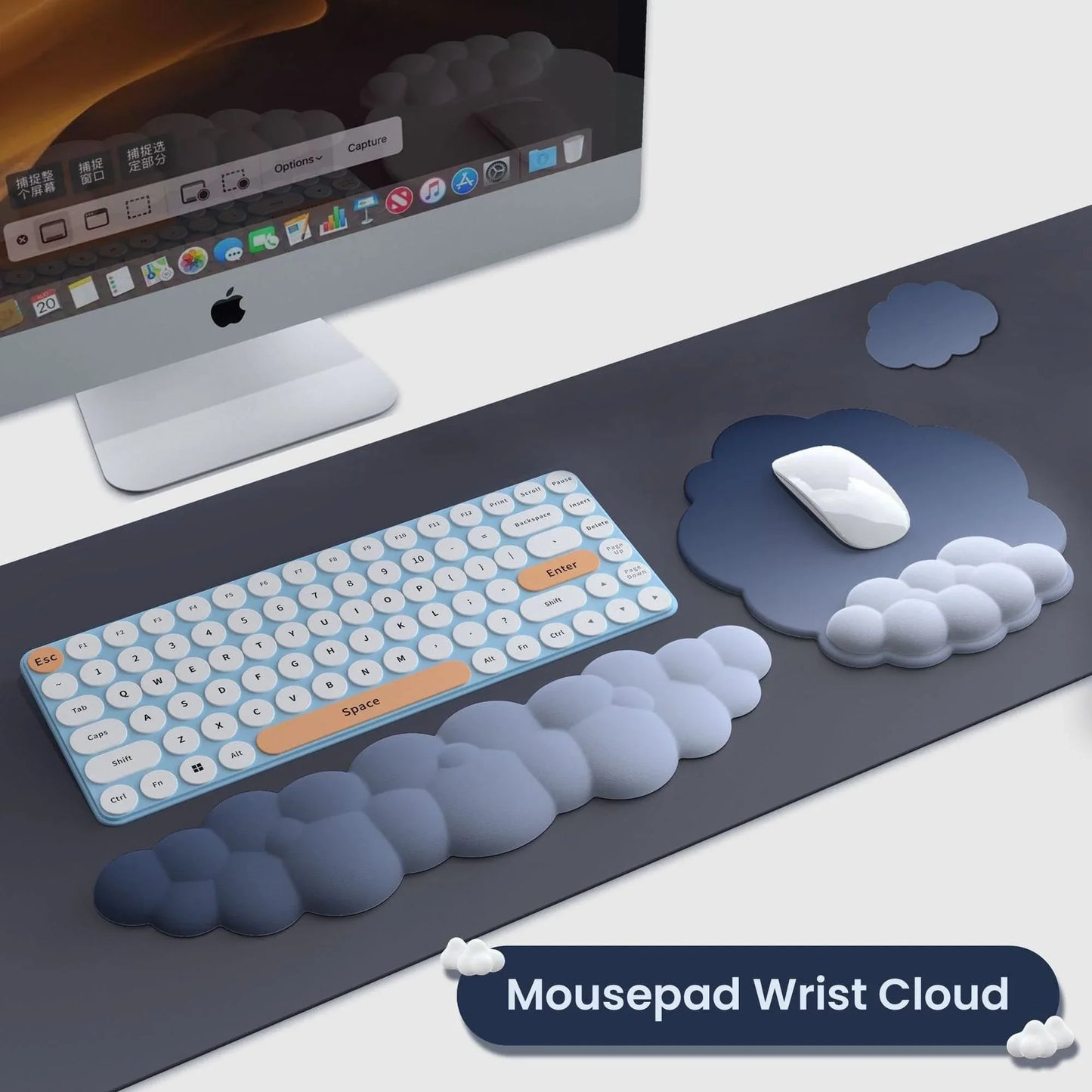 Mousepad ergonomic, spuma cu memorie pentru sustinere incheietura mana cu Wrist Rest, Baza anti-derapanta, Nor albastru - 221.ro