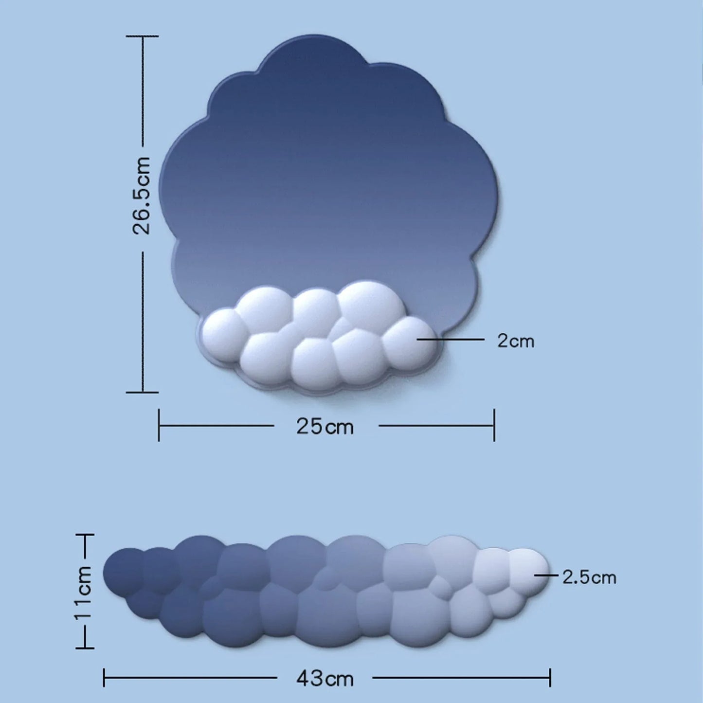 Mousepad ergonomic, spuma cu memorie pentru sustinere incheietura mana cu Wrist Rest, Baza anti-derapanta, Nor albastru - 221.ro