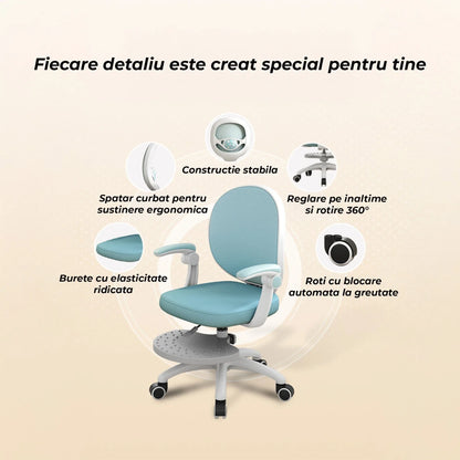 Scaun Reglabil pentru Copii – Model Ergonomic cu Spatar Confortabil, Ideal pentru Birou sau Camera de Studiu, Potrivit pentru Elevi si Scolari, Inaltime Ajustabila, Design Stabil pentru Sesiuni Lungi la Birou sau Scris, Albastru - 221.ro
