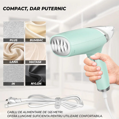 Steamer de Haine Portabil, 1000W, Compact si Pliabil, Verde