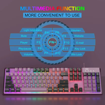 Kit Gaming TimeBox – Tastatura Full Size cu Carcasa Transparanta si 19 Taste Anti-Ghosting, 8 Culori RGB, Lumina Reglabilă, Mouse cu Iluminare LED 7 Culori si DPI Reglabil, Ergonomic, Mov - 221.ro