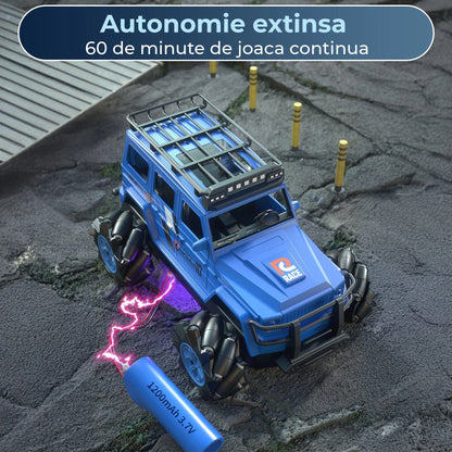 Masina cu telecomanda RC Timebox, 2,4G, 4x4 off-road, Gesturi + Telecomanda dubla, Drift lateral, Cascadorii, Sasiu aliaj rezistent, Lumini LED, Incarcare USB, 7-14 ani, Albastru - 221.ro