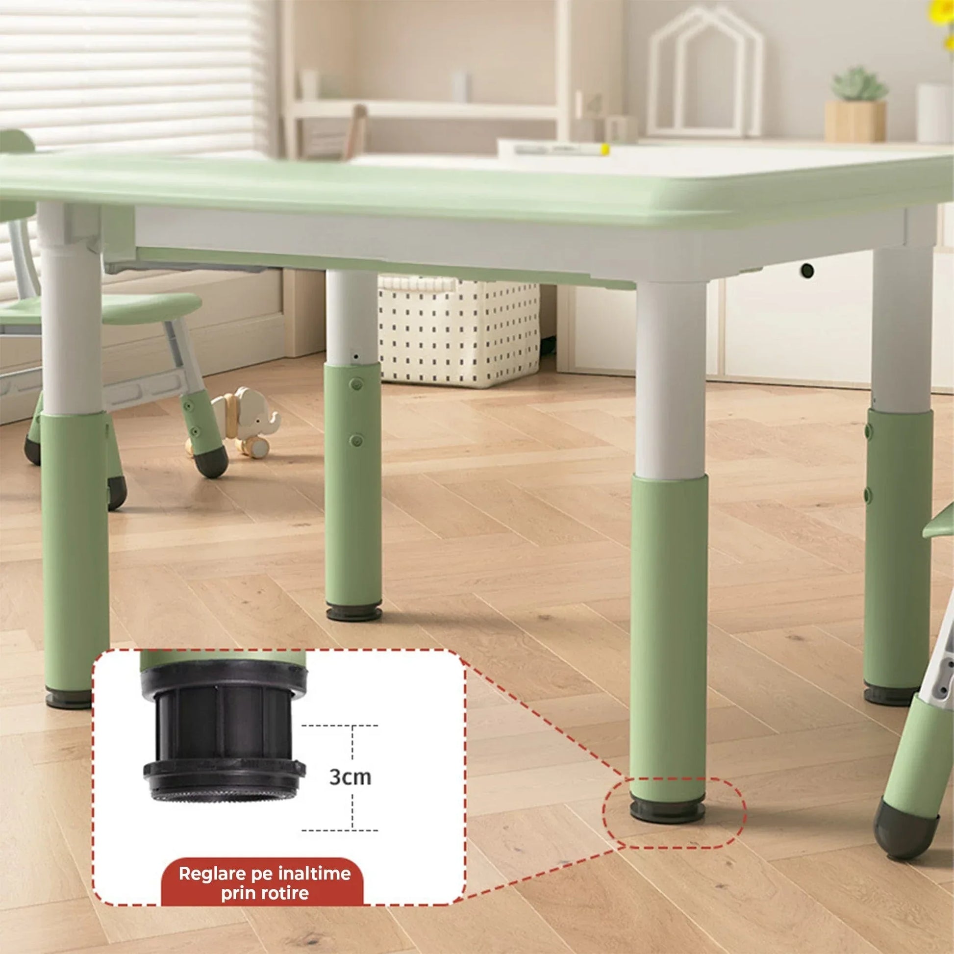 Set Masa si 2 Scaune Reglabile pentru Copii – Masa Multifunctionala 80x60cm cu Colturi Rotunjite, Ideala pentru Joaca, Desen si Invatare, Structura Solida si Inaltime Ajustabila, Potrivita pentru Gradinite si Acasa, Verde - 221.ro