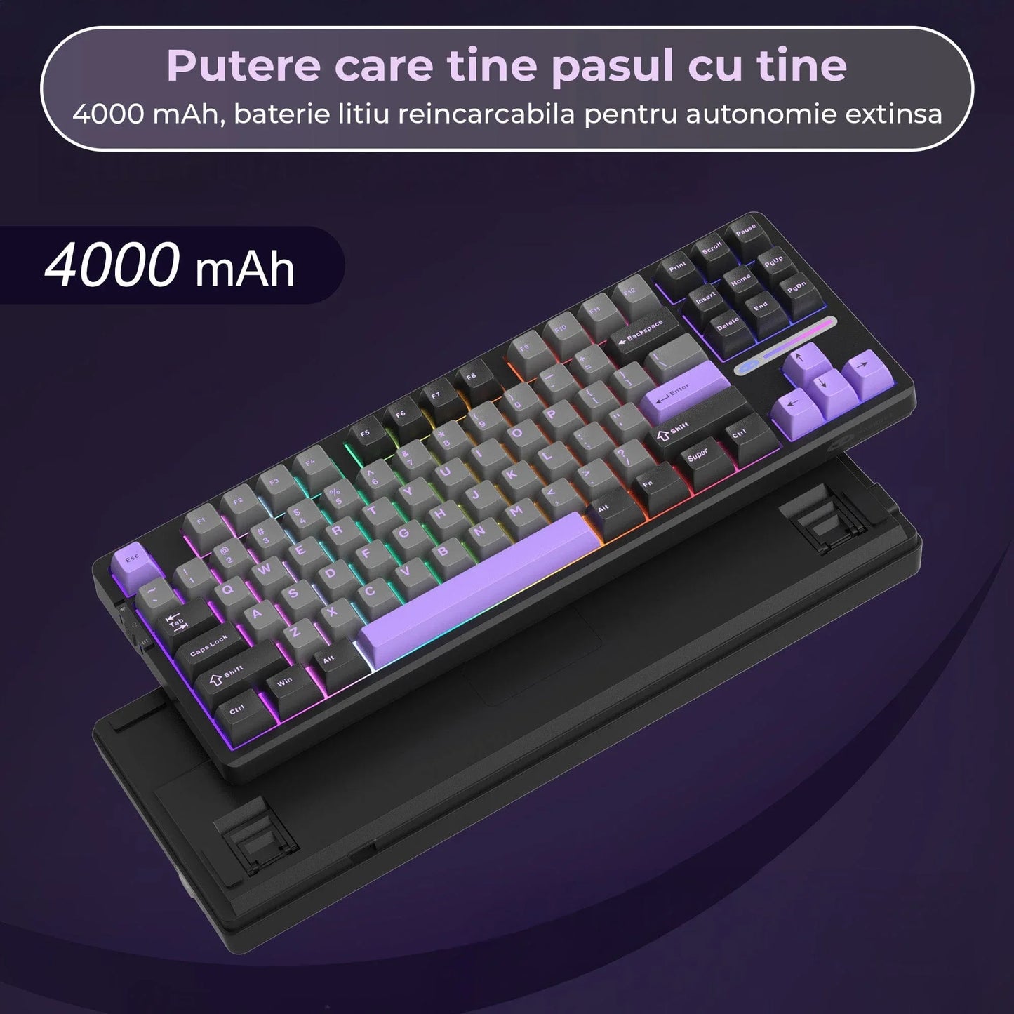 Tastatura Mecanica Gaming Timebox, 80%, Hot-Swap, Wireless, Gasket, Mov