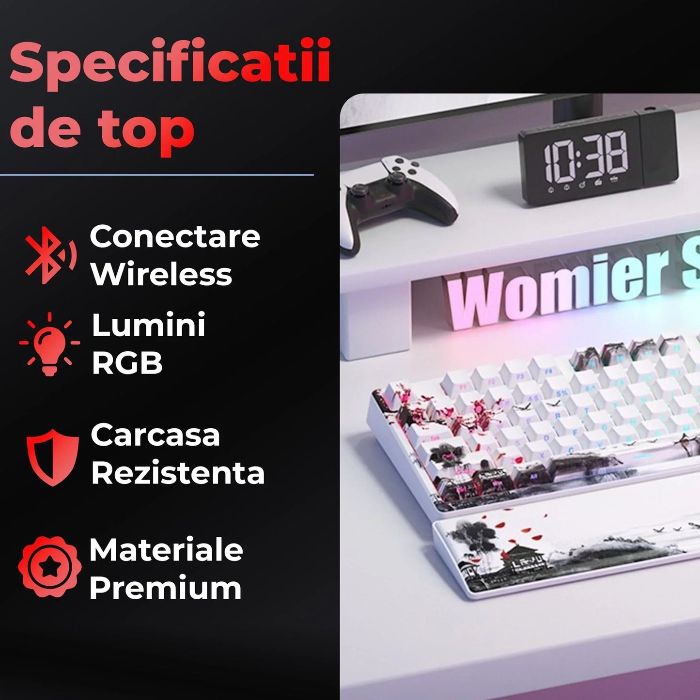 Tastatura Mecanica Wireless Timebox, 75%, Hot-Swap, Gasket, Alb