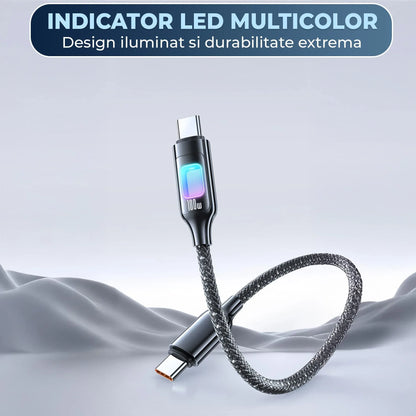 Cablu de Incarcare si Transfer de Date, Timebox, Fast Charge 100W, LED, USB-C la USB-C USB, Compatibil Macbook, iPhone, Samsung, Huawei, Xiaomi, Bej - 221.ro