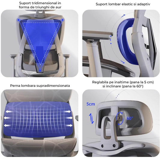 Scaun Ergonomic de Birou, Reglaj Inaltime si Brate 2D/3D, Gri