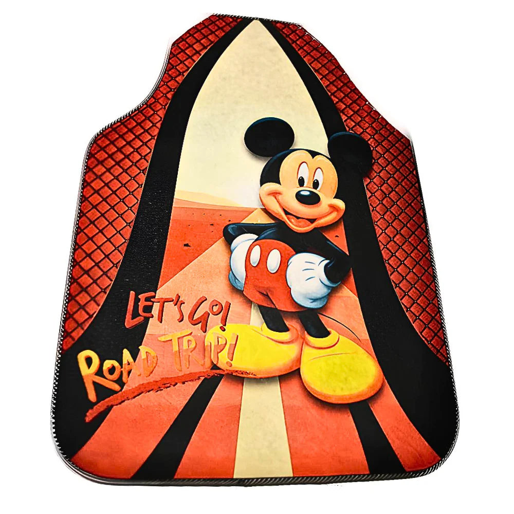 Covorașe auto universale DECOMAT – set 4 bucăți lavabile, antiderapante, cu imprimeu „Road Trip”