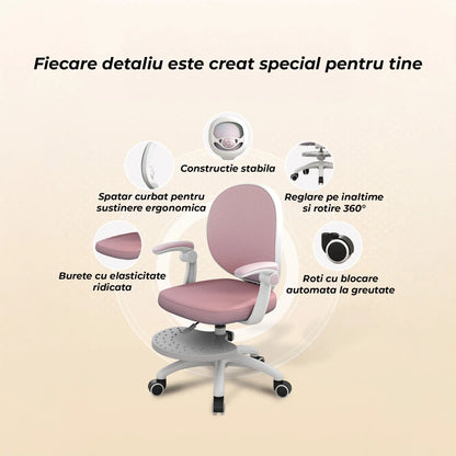 Scaun Reglabil pentru Copii – Model Ergonomic cu Spatar Confortabil, Ideal pentru Birou sau Camera de Studiu, Potrivit pentru Elevi si Scolari, Inaltime Ajustabila, Design Stabil pentru Sesiuni Lungi la Birou sau Scris, Roz - 221.ro