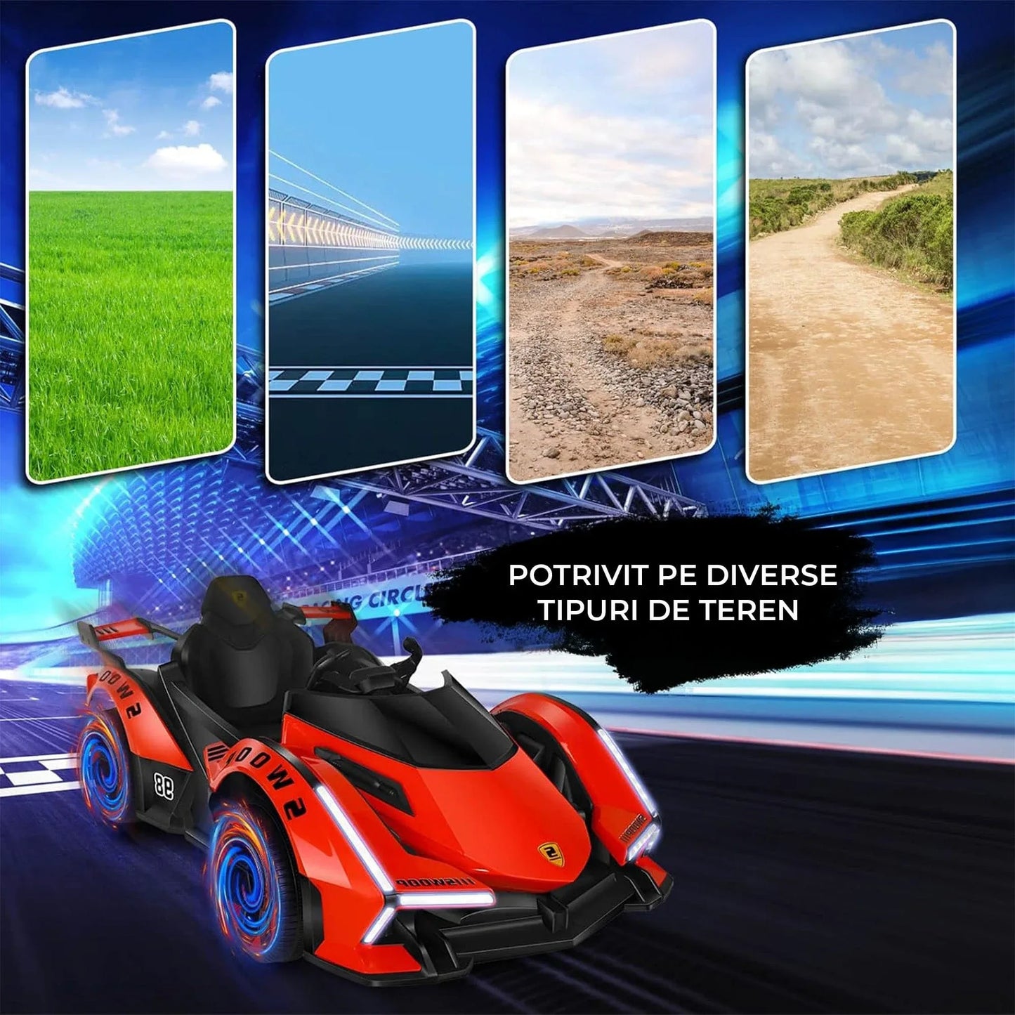 Kart Electric 12V7AH pentru Copii, Masinuta de Curse cu Drift, Rosu