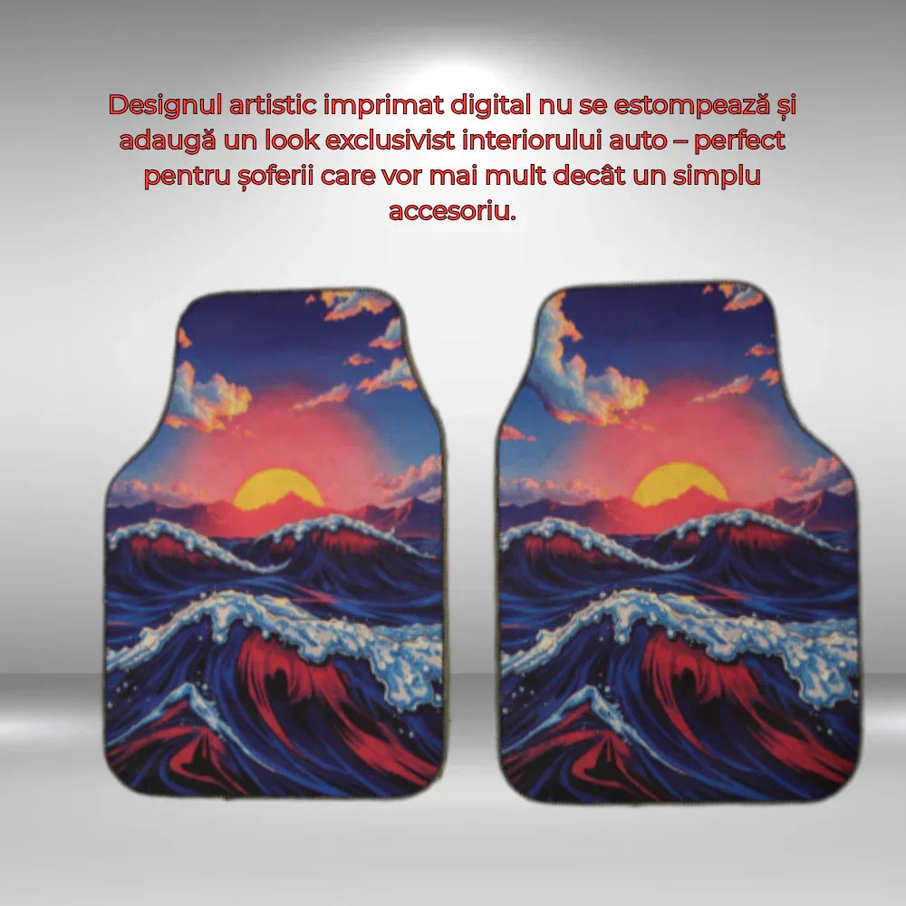 Set covorase auto universale – Design Marin cu Valuri si Apus – 4 Bucati - 221.ro