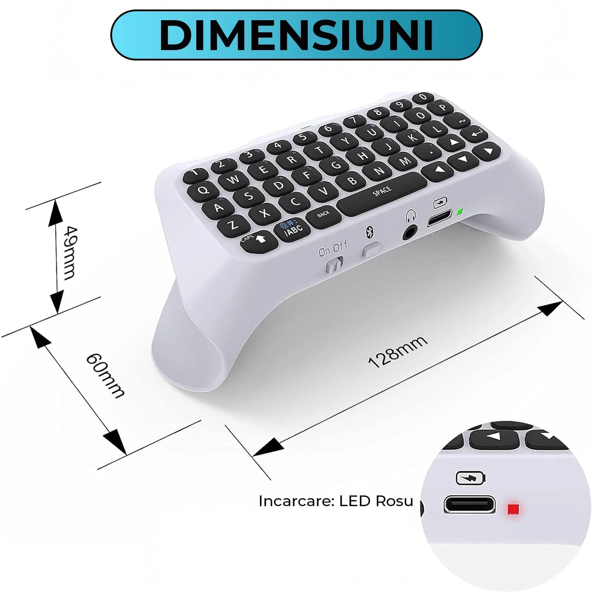 Tastatura Wireless Timebox pentru PS5/PS5 Pro, Gamepad Chatpad, Bluetooth 3,0, Portabil cu Difuzor Integrat si Jack Audio 3,5MM, Ergonomic, Perfect pentru Mesagerie si Gaming Live, Alb - 221.ro