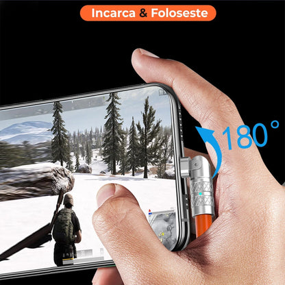 Cablu Date si Incarcare Rapida Timebox, 120W, 1,5m, Rotire 180 grade, Portocaliu