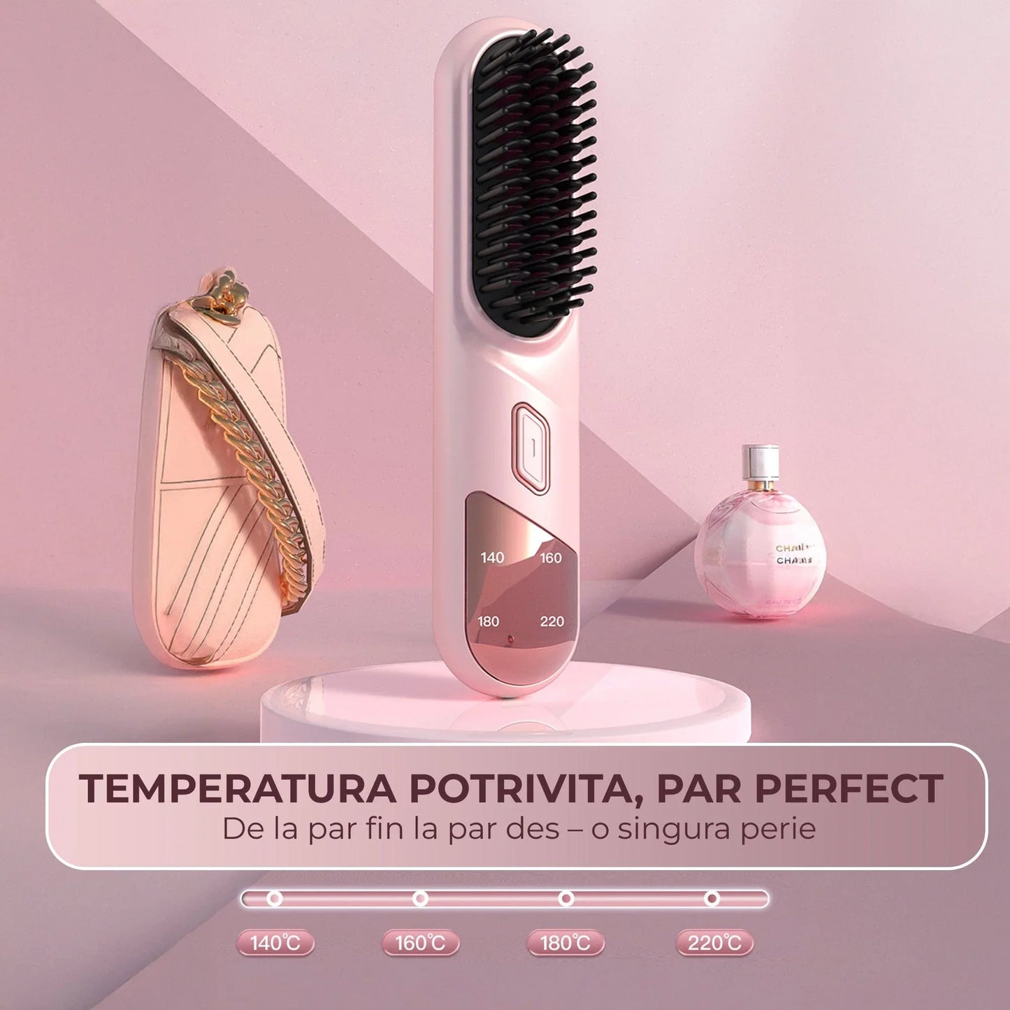 Perie Ionica pentru Indreptat si Ondulat Parul, Wireless, Placute Ceramice, Roz