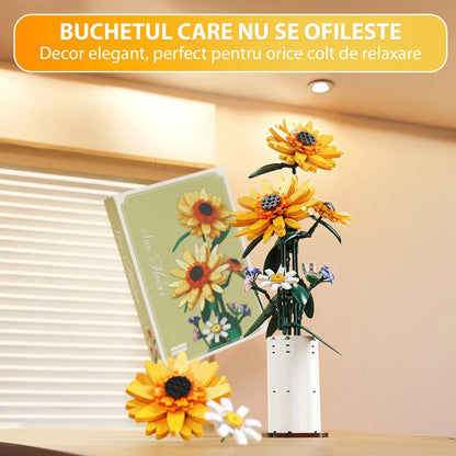 Set Constructie Floarea Soarelui Timebox, 821 Piese ABS, Ornament, Galben