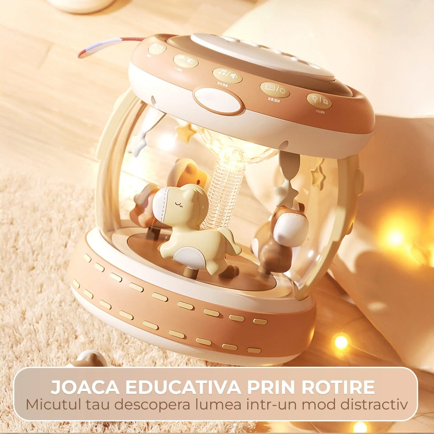 Boxa interactiva pentru bebelusi 0, 1 ani, Functie de hand drum si microfon, Bej
