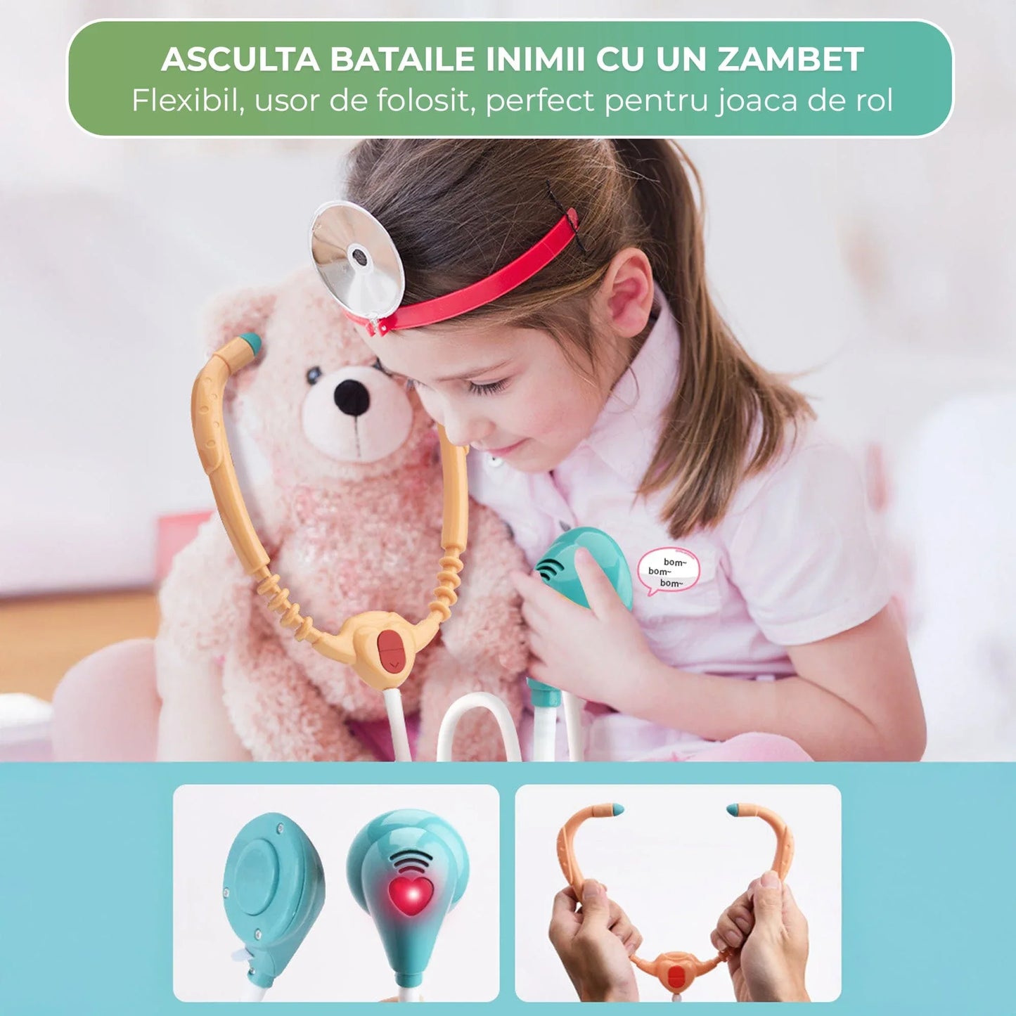 Set Doctor Copii 26 Piese cu Masa de Operatii, Lumini si Sunete