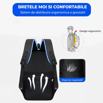 Ghiozdan Timebox, Waterproof, de pana la 16 inch, 4 compartimente, Negru