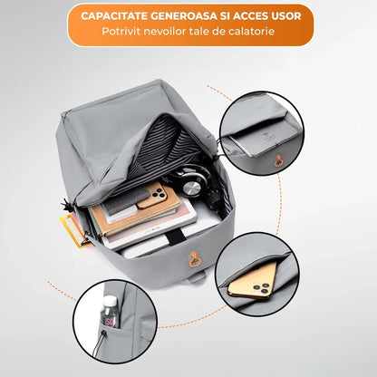 Ghiozdan Timebox, Waterproof, Impermeabil, pana la 16 inch, 3 compartimente, Gri