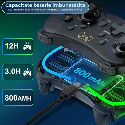 Gamepad Wireless Timebox, PC si Telefon, Ergonomic, Vibratii, Transparent