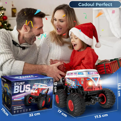 Masina cu Telecomanda Timebox Tip Autobuz Scolar, Scara 1:20, 4x4, Drift 360°, Flip 90°, Efect Spray, LED-uri, Muzica si o Baterie tip acumulator reincarcabila, Jucarie Cadou pentru Copii 3+ Ani, Rosu - 221.ro