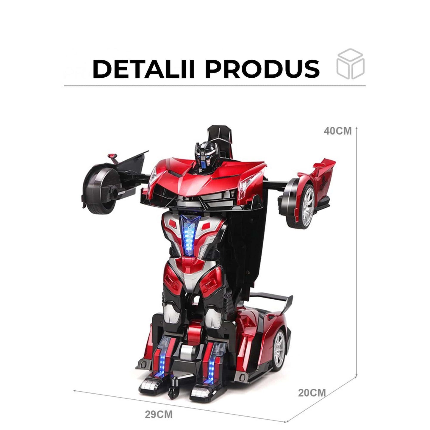 Masina cu Telecomanda Transformabila in Robot Timebox, Rotire 360°, Control Vocal si prin Gesturi, 2,4Ghz, Lumini si Sunete controlabile, 2 baterii tip acumulator reincarcabile, Jucarie Cadou pentru Copii 5+ Ani, Rosu - 221.ro
