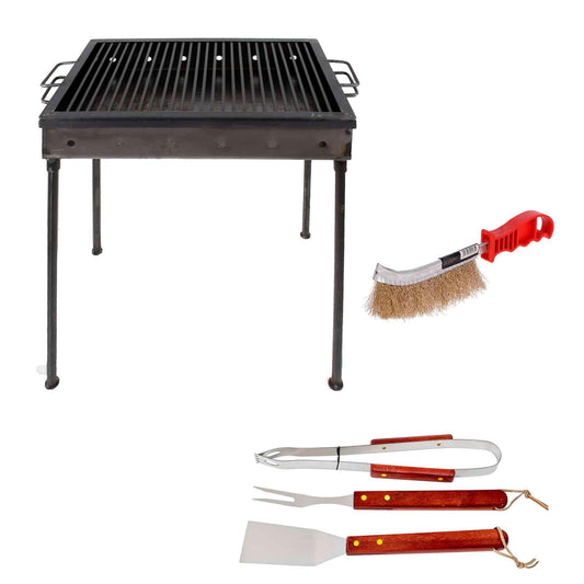 Pachet gratar metalic 60x40cm (5209) plus perie de sarma (ZLN 2264) plus 3 accesorii gratar (ZTS 8338) / 5209_2 - 221.ro