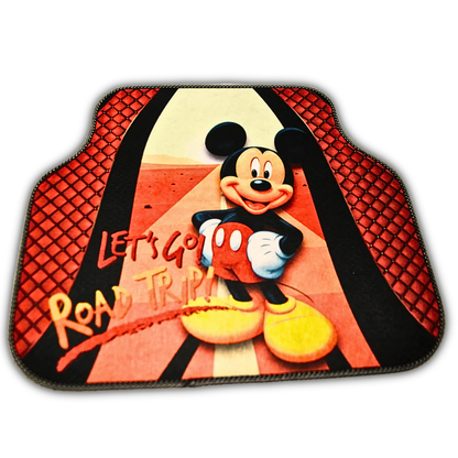 Covorașe auto universale DECOMAT – set 4 bucăți lavabile, antiderapante, cu imprimeu „Road Trip”