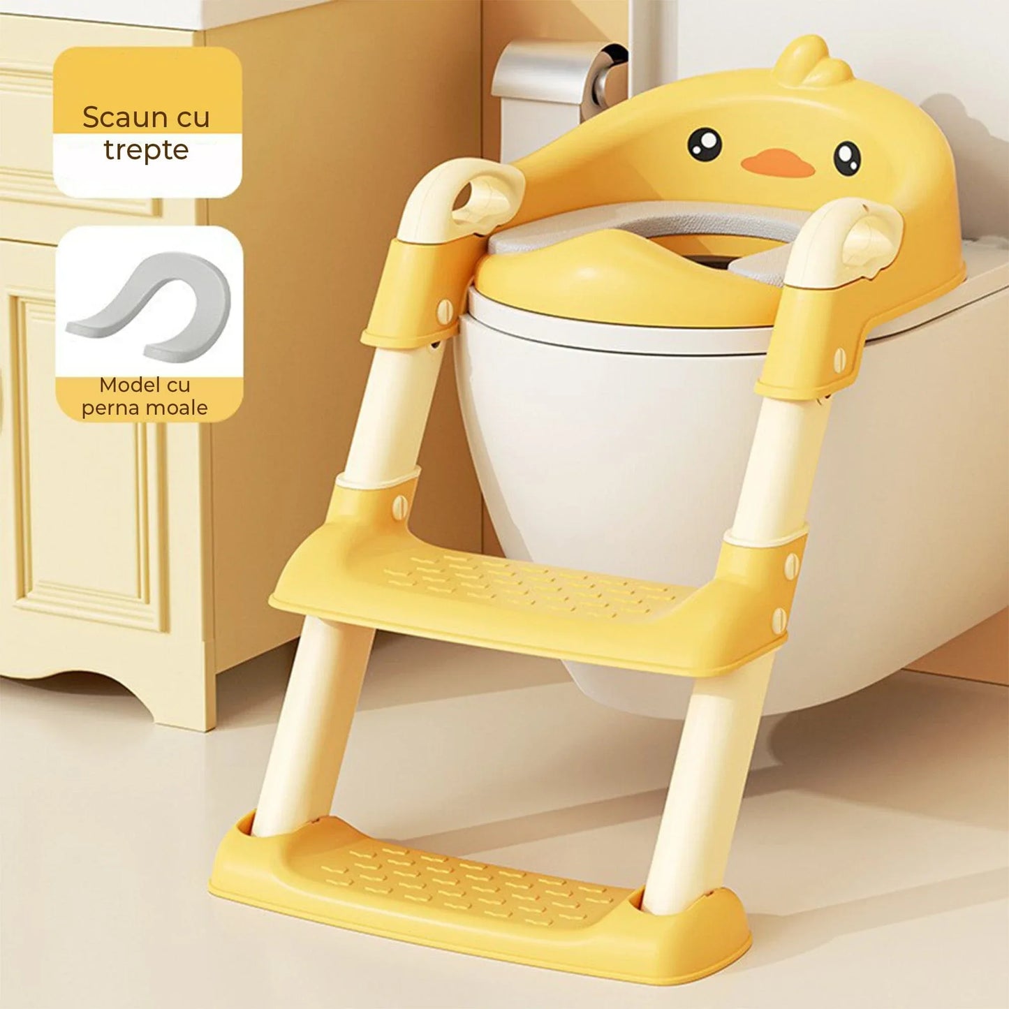 Reductor WC cu Treapta pentru Copii, Pliabil, Galben