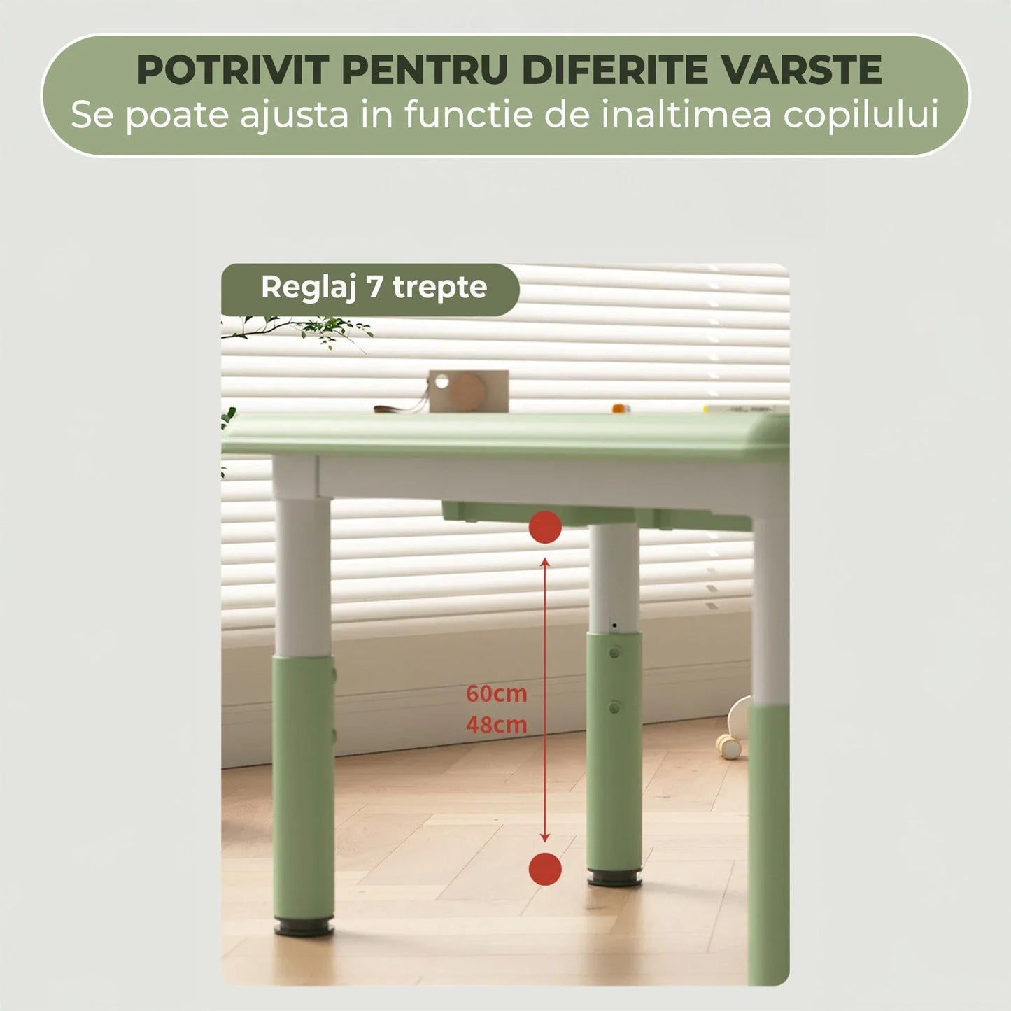 Set Masa si 2 Scaune Reglabile pentru Copii – Masa Multifunctionala 80x60cm cu Colturi Rotunjite, Ideala pentru Joaca, Desen si Invatare, Structura Solida si Inaltime Ajustabila, Potrivita pentru Gradinite si Acasa, Verde - 221.ro